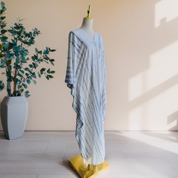 0129 / White purple Shibori Tie Dye Long Kaftan - Picture 6 of 12